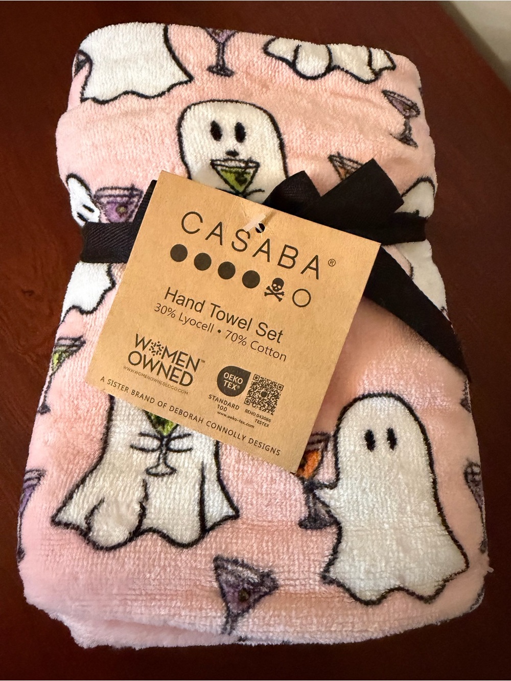 Casaba Pink Ghost Print Hand Towel Set - Soft Lyocell-Cotton Blend